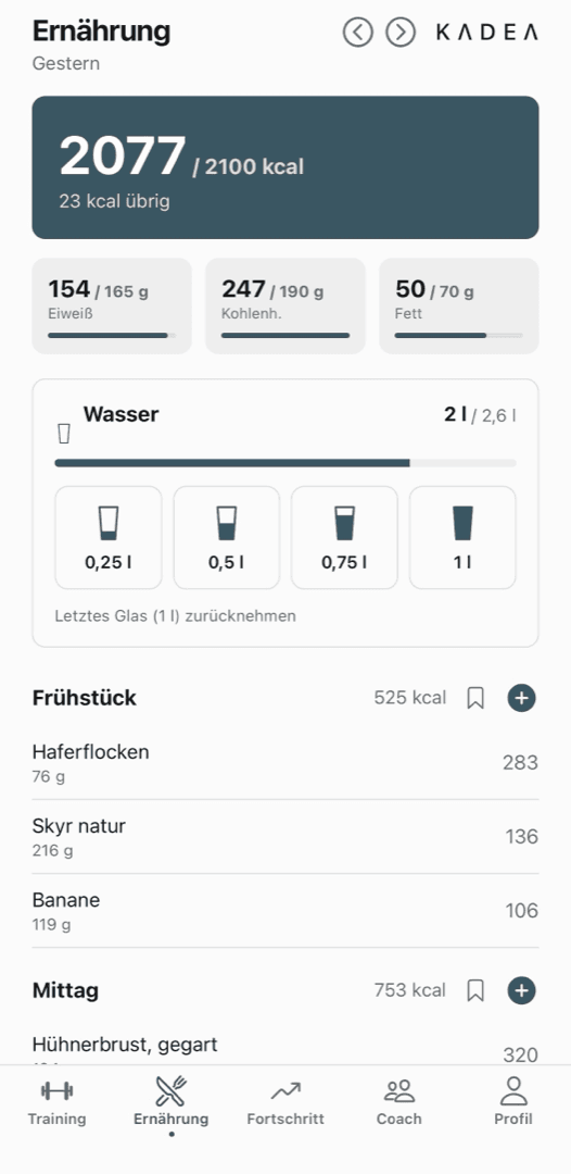 Training und Ernährung an einem Ort.